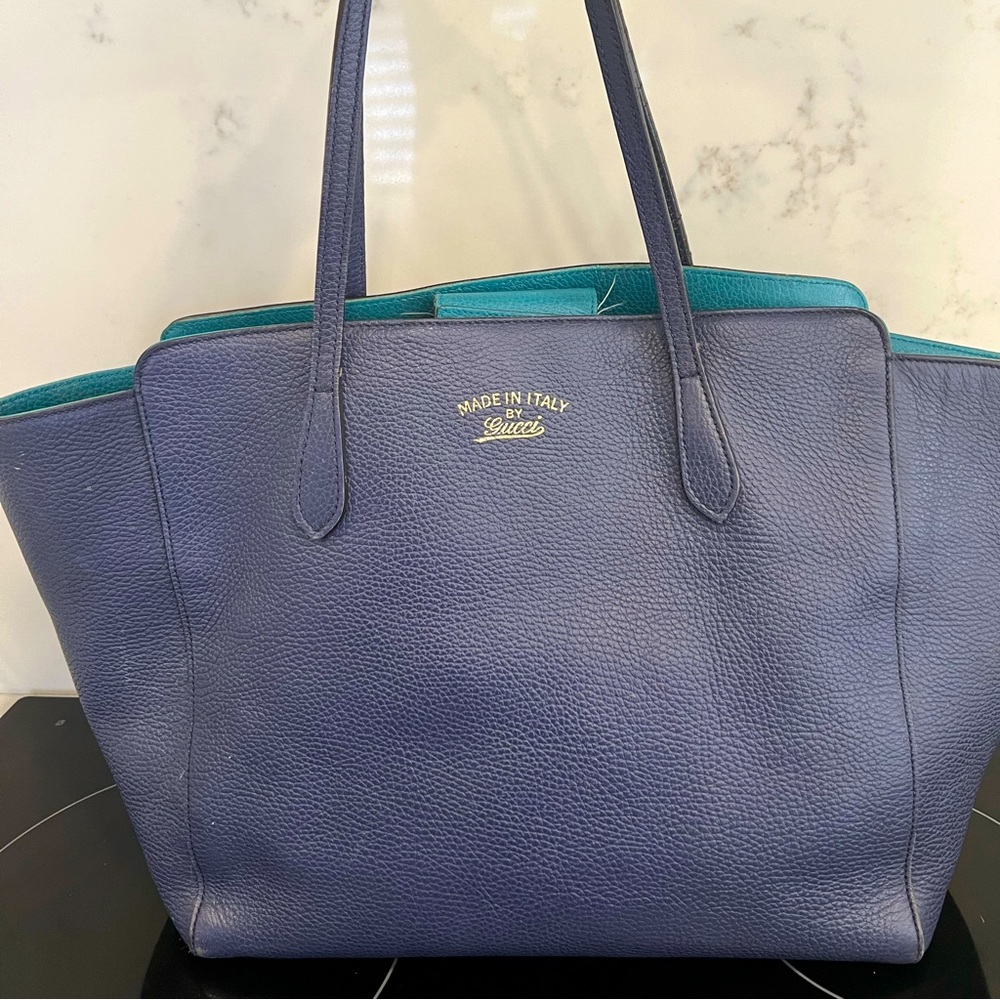 💯 authentic GUCCI swing bag blue LEATHER  tote bag